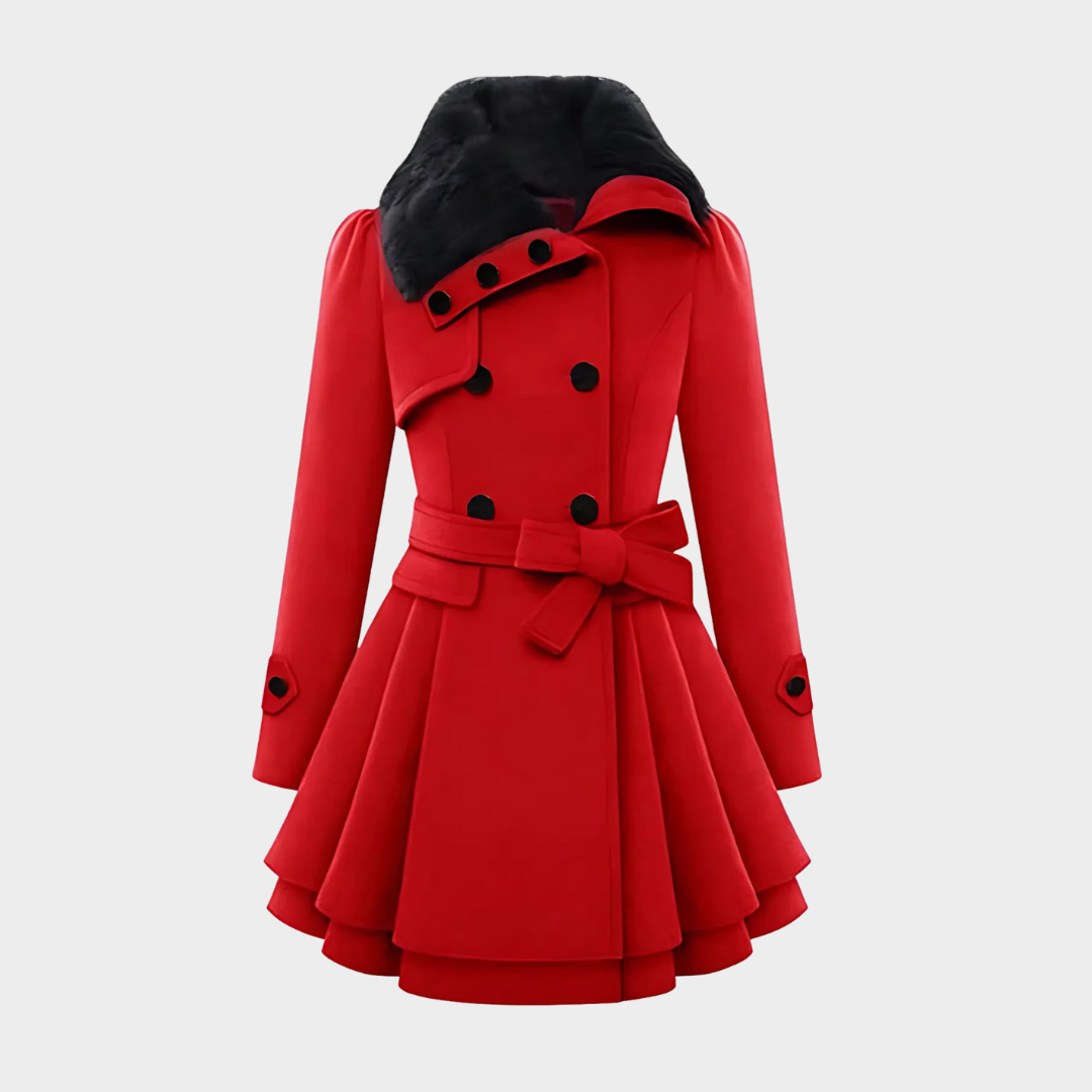 Women's Long Wool Coat – Slim Fit – Double Breasted – Padded Sherpa Lining – Elegant Trench – Multiple Colours
