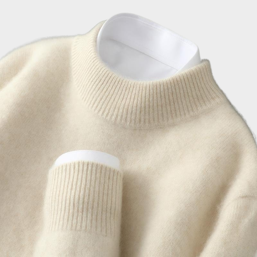 Men Cashmere Sweater – Soft Pure Cashmere with Mock Neck and Ribbed Trim – Relaxed Fit Timeless Knitwear – Multiple Colours