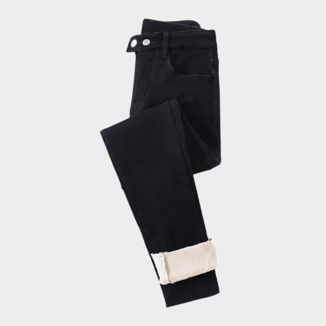 Women’s High Waist Skinny Jeans - Winter Thick Velvet Warm Fleece Denim Pants, Stretch Slim Fit, Blue Grey, Black, Vintage Blue, Grey