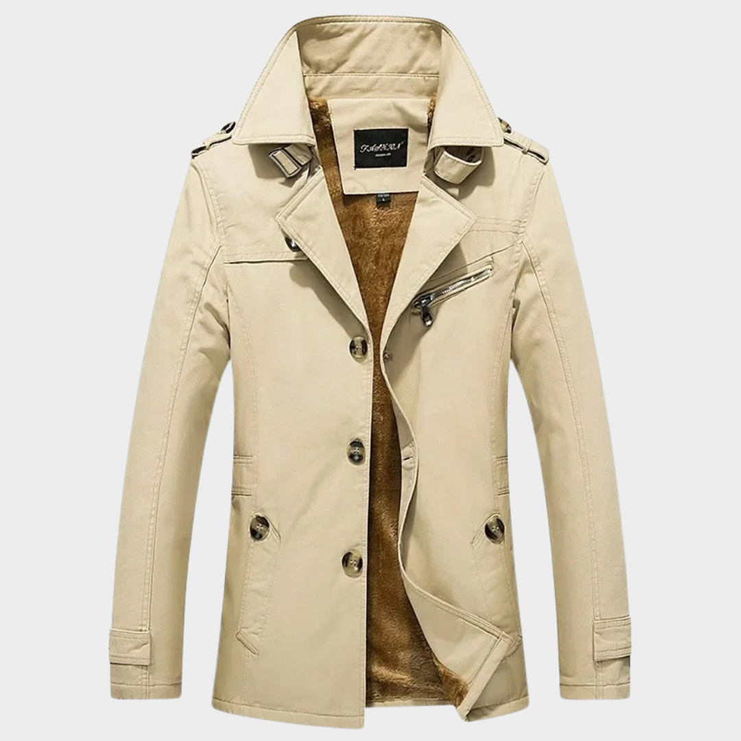 Men’s Classic Trench Coat – Long Sleeve Outerwear with Belt and Button Details – Structured Fit Water-Resistant Cotton Blend – Multiple Colours