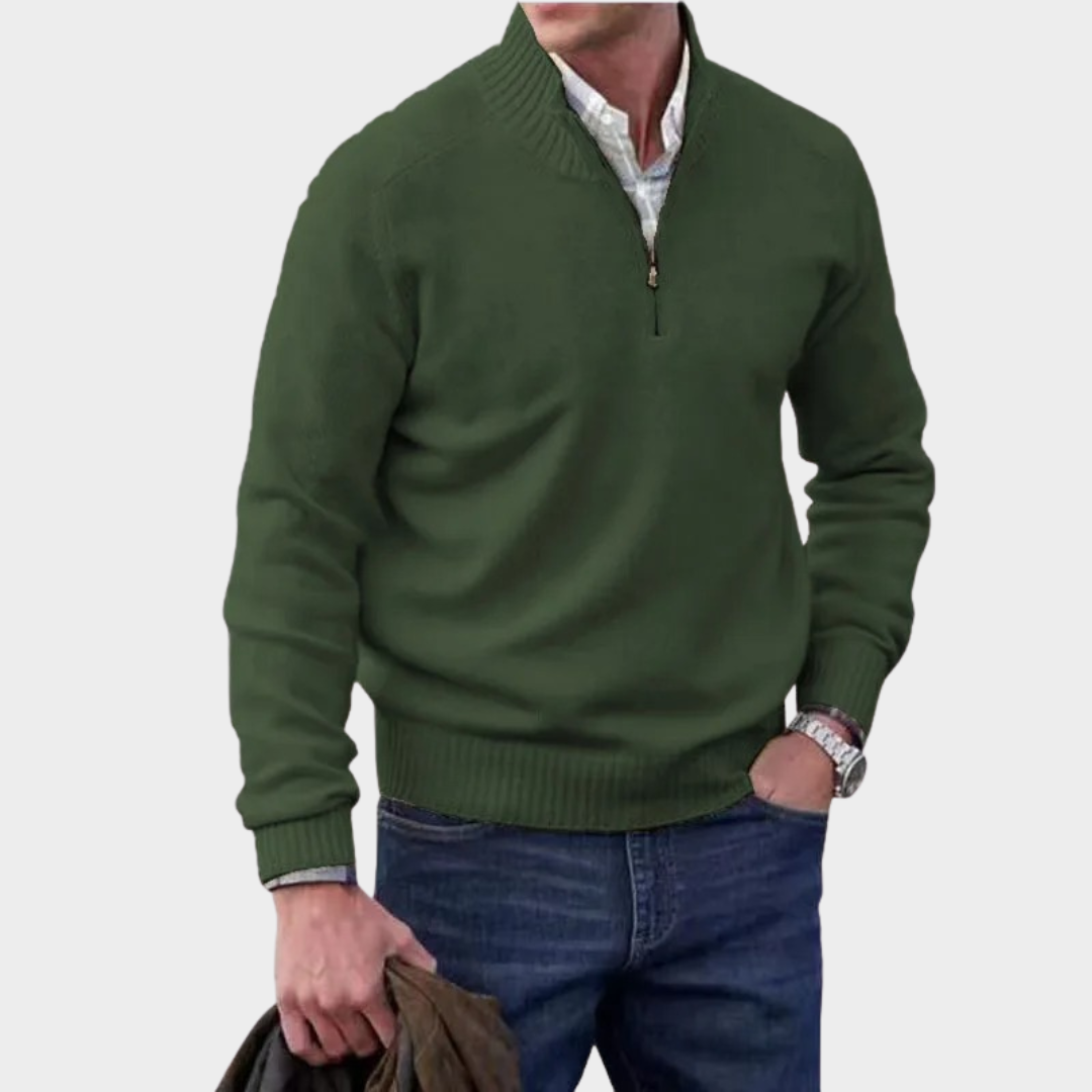 Men Cashmere Half Zip Turtleneck Sweater – Slim Fit Warm Fleece Pullover – Soft Knit Comfort – Multiple Colours