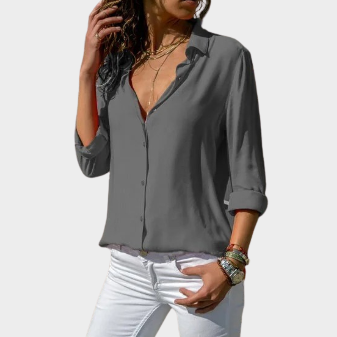Women's Long Sleeve Button Shirt – Casual Office Wear – Solid Color – Multiple Colours