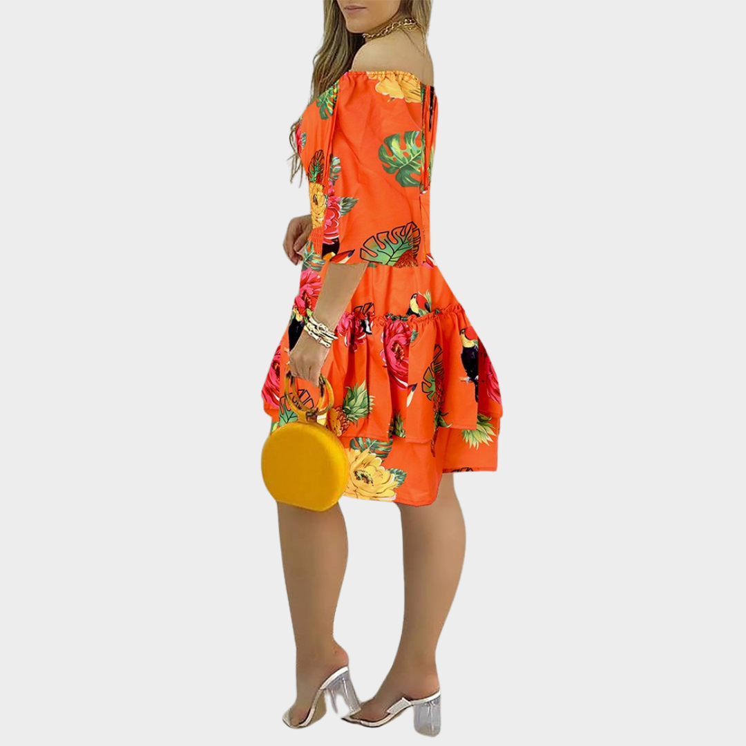 Women's Floral Off-Shoulder Mini Dress – Strapless High Waist Dress – Shirred Fit – Multiple Colours