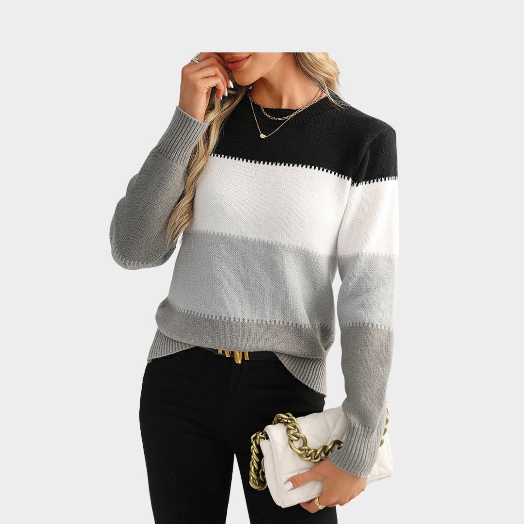 Women’s Knitted Sweater - Soft Contrast Color Pullover, Casual Fall Winter Fashion