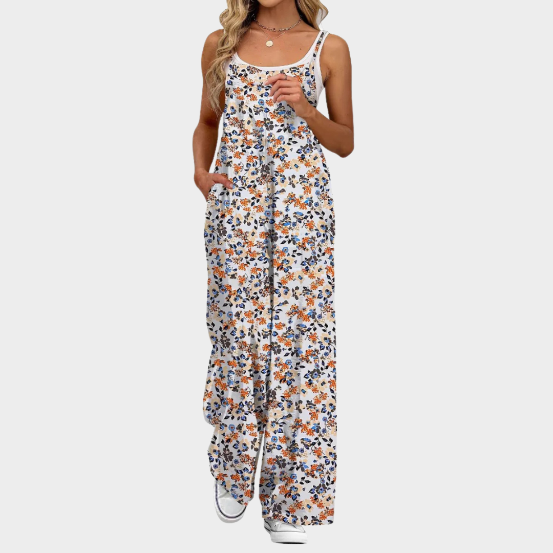 Women’s Floral Suspender Jumpsuit – Adjustable Shoulder Straps – Casual Relaxed Fit – Lightweight Soft Fabric – Printed One-Piece – Yellow