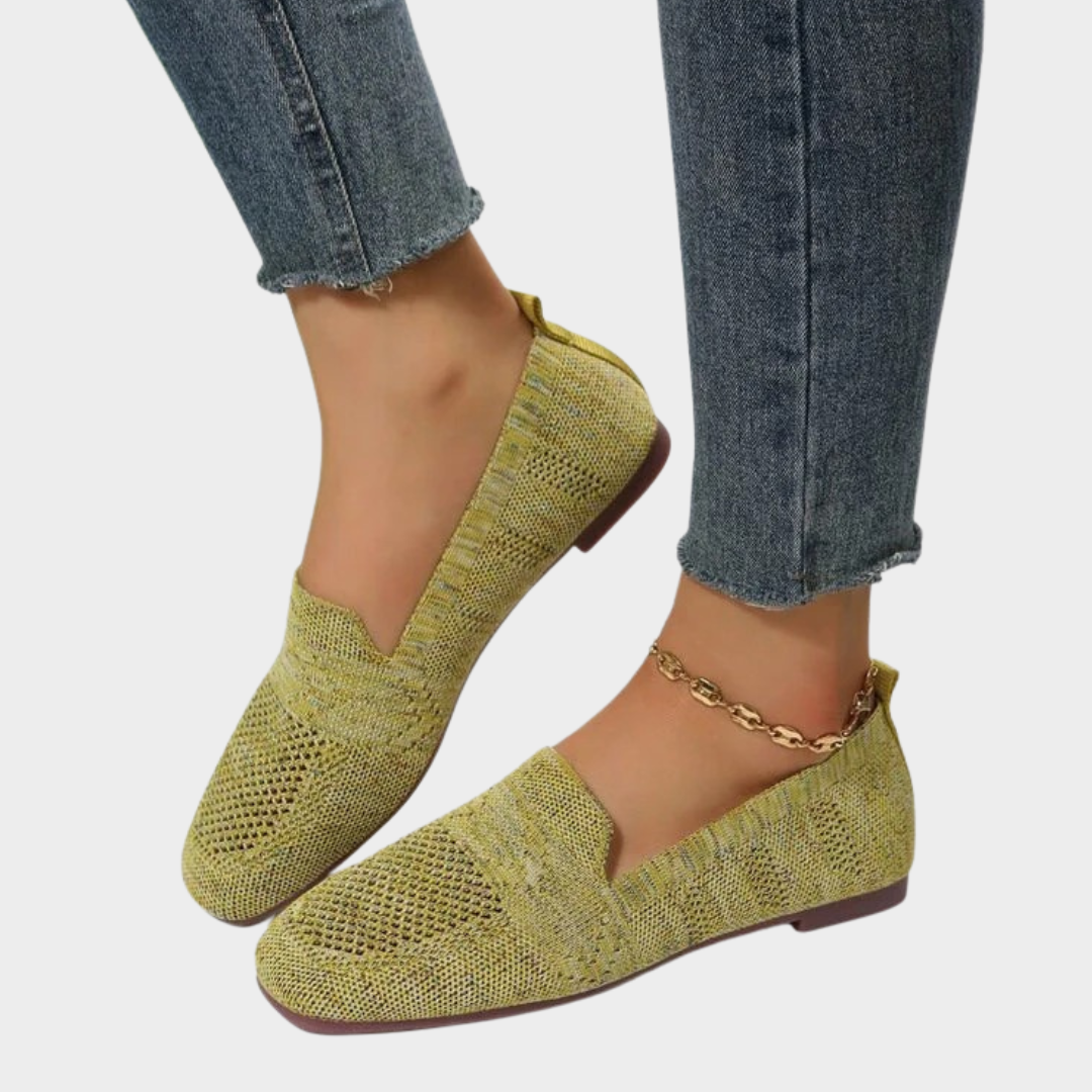 Women Casual Slip On Flats – Square Toe – Mesh Knit – Soft Bottom – Multiple Colours