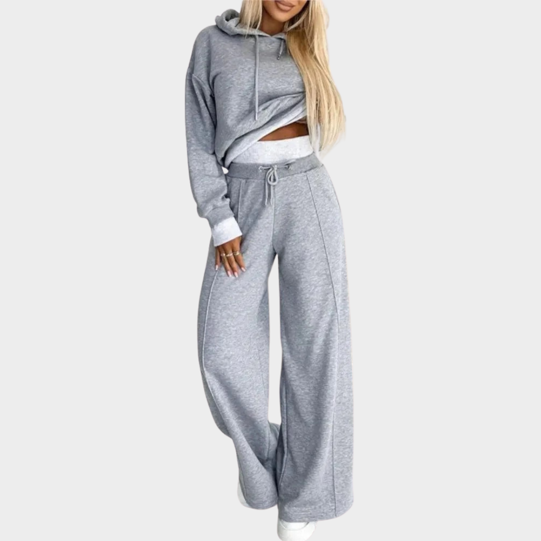Women's Hooded Sweatshirt Two Piece Set – Solid Colour Casual Jogging Suit with Pants – Comfortable Relaxed Fit – Multiple Colours