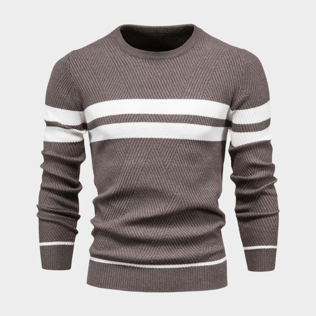 Men's Patchwork O-Neck Sweater – Slim Fit Casual Long Sleeve Warm Knit (Black, Army Green, and More)