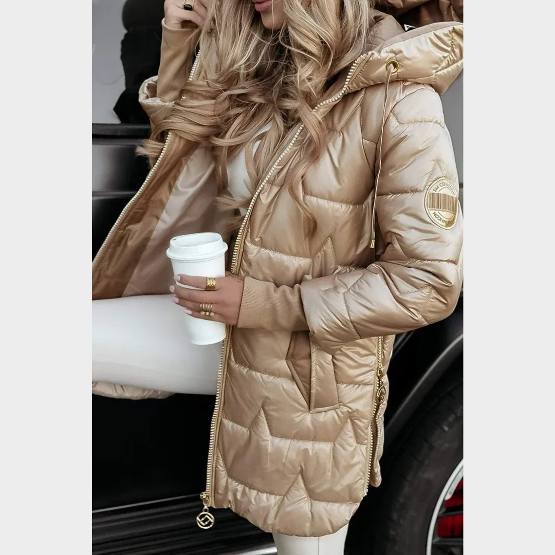Women’s Hooded Parka Coat – Long Sleeve Cotton Blend Jacket with Padded Lining and Zipper Closure – Multiple Colours
