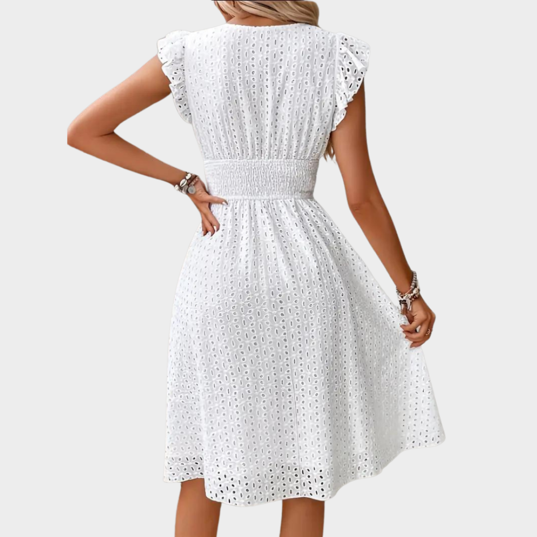 Women's Elegant Dress – Lotus Leaf Sleeve – Casual & Commuting – Fashionable Design – Soft Fabric – White