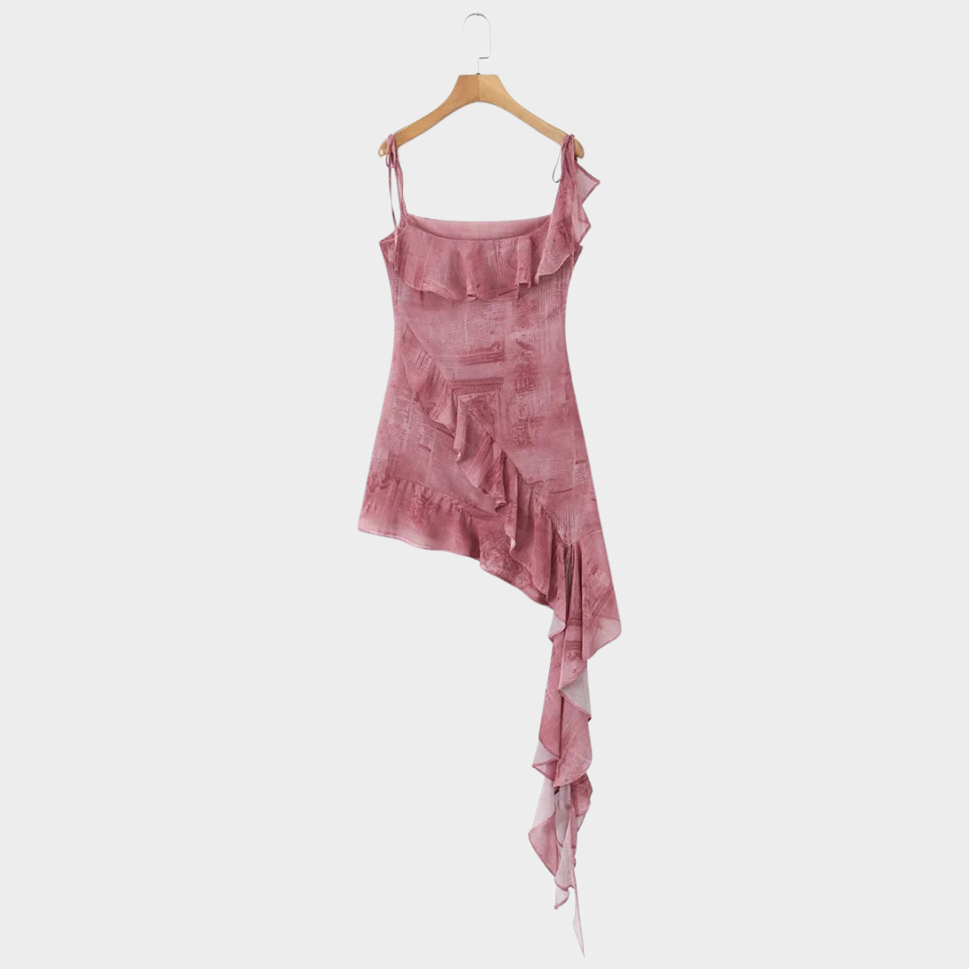 Women's Mini Dress – Sleeveless Lace-Up – Slash Neck – High Waist – Pink