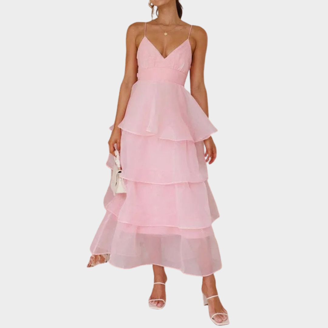 Women Strapless Backless Cake Dress – Solid Colour Evening Tiered Fit – Multiple Colours