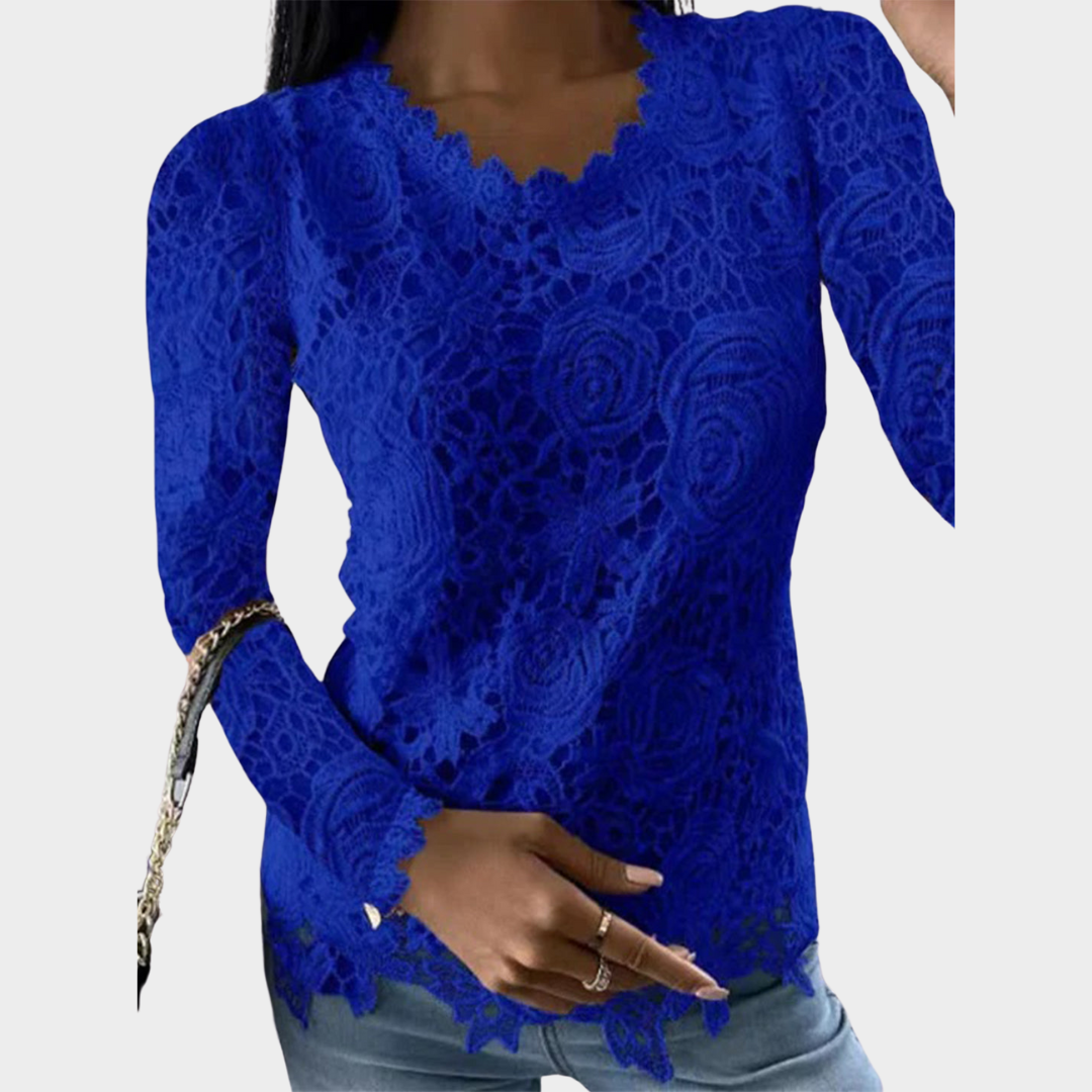 Women's Lace Blouse - Long Sleeve - O-Neck - Elegant Fit - Multiple Colours