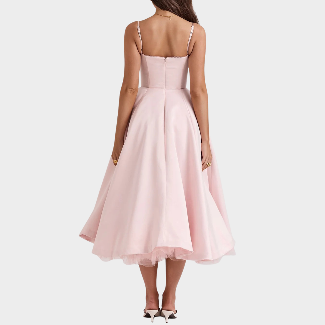 Women’s Puffy Dress – V Neck Sleeveless Design – Suspender Straps – Solid Colour – Elegant Contoured Fit – Multiple Colours