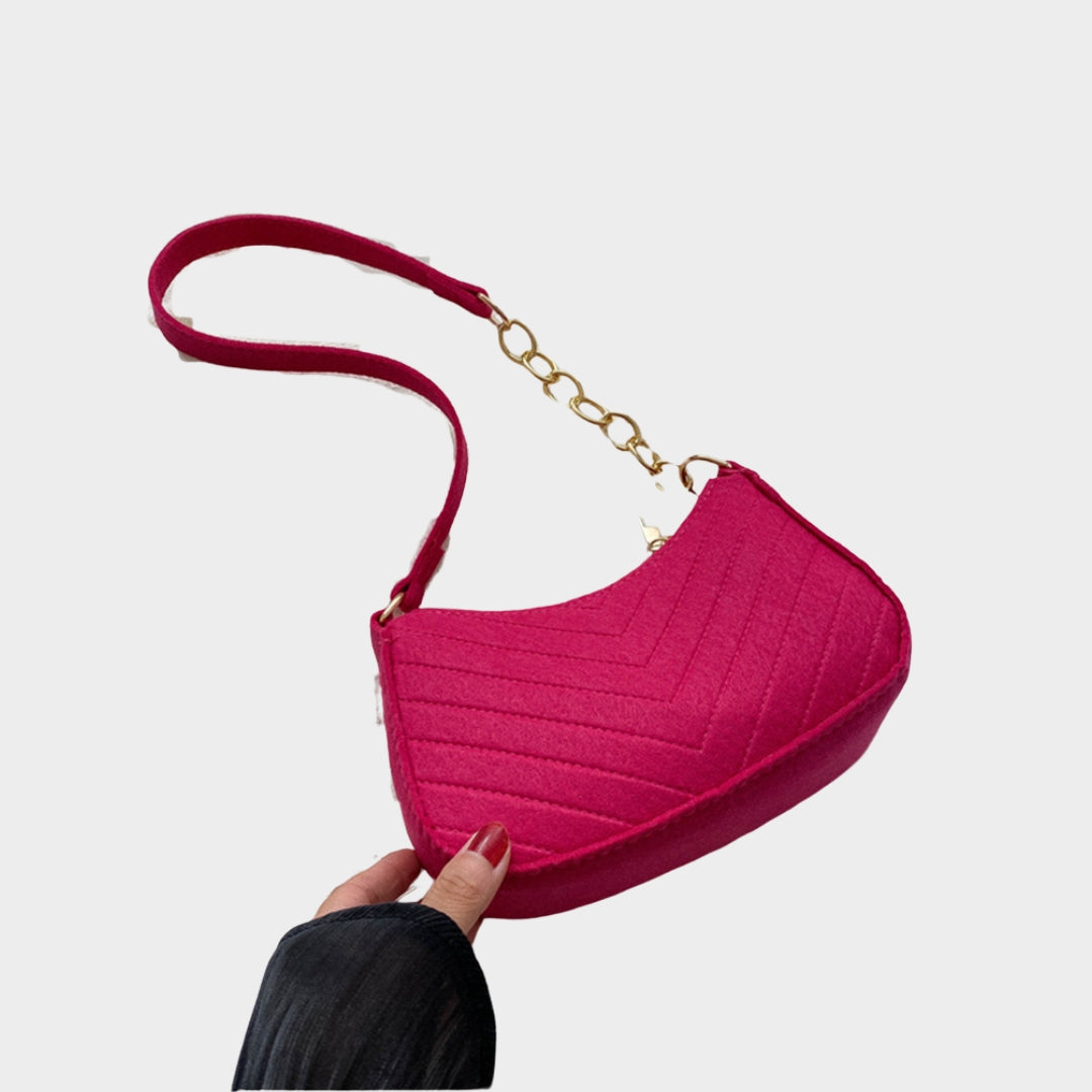 Women’s Felt Mini Shoulder Bag - Casual Lightweight Handbag with Chain in Solid Colors