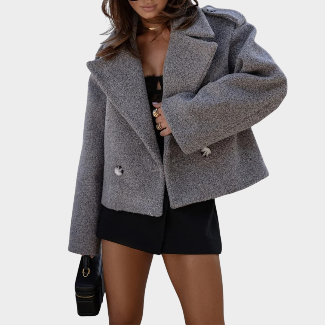 Women’s Double Breasted Turn-Down Collar Jacket – Long Sleeve Solid Colour Coat – Elegant Commute Outerwear – Multiple Colours