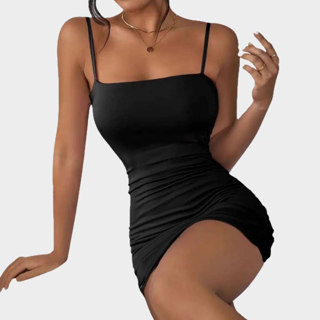 Women’s Fitted Sling Dress – Low Neckline Backless Style – Bodycon Fit with Hip Hugging Silhouette – Soft Stretch Fabric – Multiple Colours