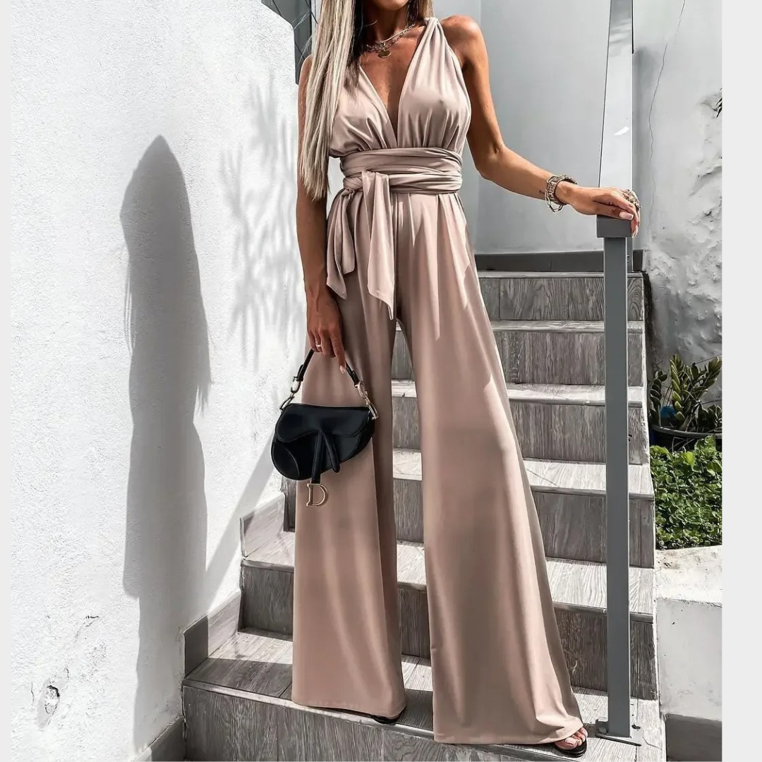 Women’s Wide Leg Jumpsuit – Backless Sleeveless Bandage Romper – Solid Colour – Lightweight Fabric – Multiple Colours