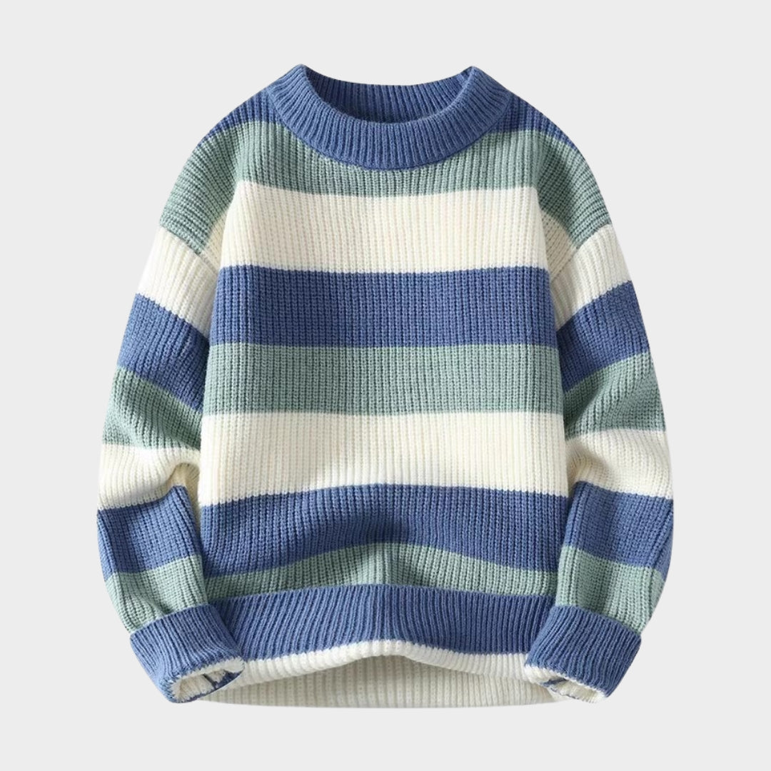 Men's Striped O-Neck Sweater - Casual Knitted Pullovers for Autumn Winter (Blue, Black, Brown)