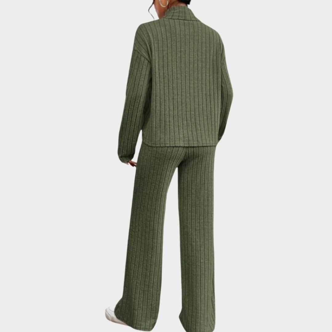 Spring Women’s Knitted 2-Piece Tracksuit – Vintage Crop Top & Flare Pants Set, Hot Pink & Green, Stretch Fit
