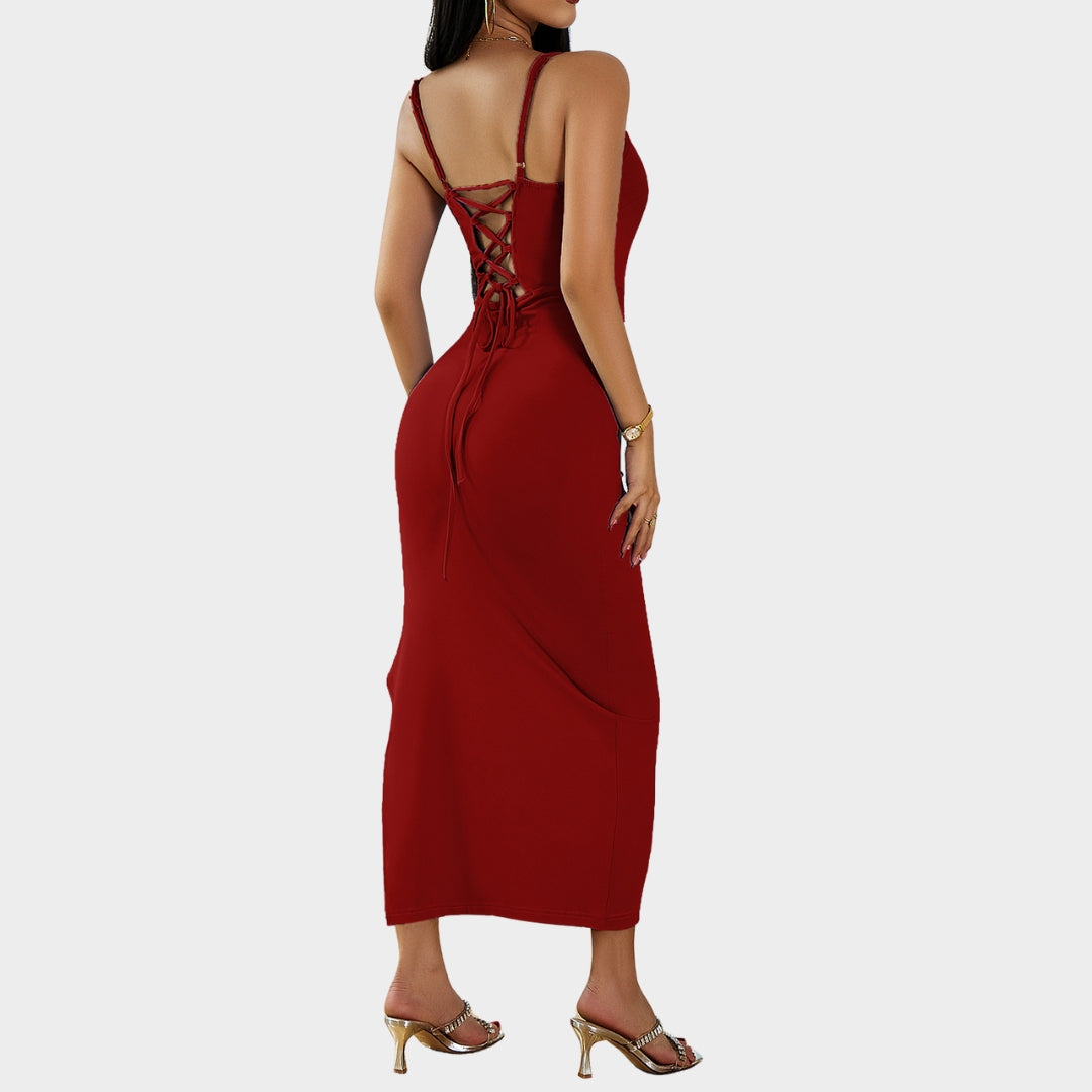 Women's Spaghetti Strap Bodycon Maxi Dress - V-Neck - Slim Fit - Multiple Colours