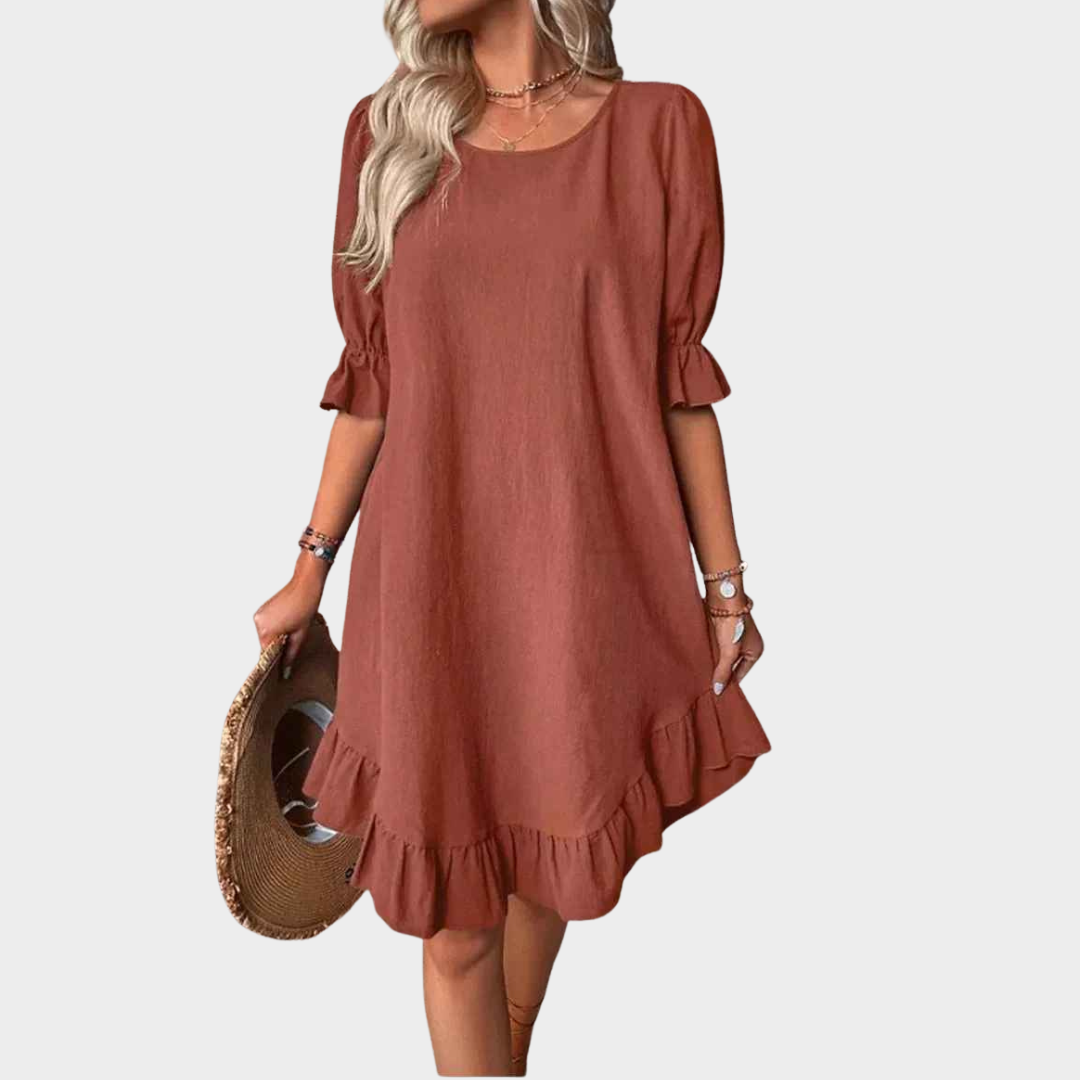 Women Sleeveless Midi Dress – Vintage Loose Fit with Round Neck in Cotton Linen – Multiple Colours