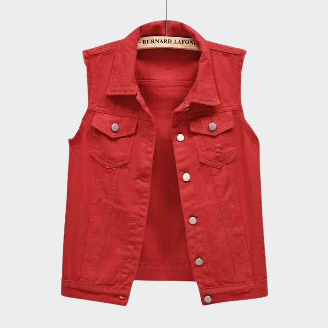Women's Denim Vest - Sleeveless Jacket - Casual Streetwear - Button-Up Waistcoat - Multiple Colours
