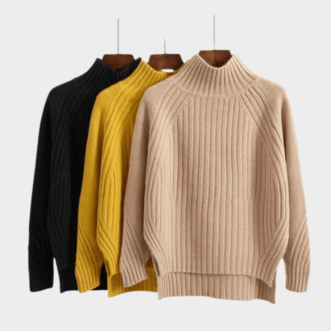 Women's Knitted Turtleneck Sweater – Fitted Bottom, Casual Autumn Pullover in Beige, Black, and More