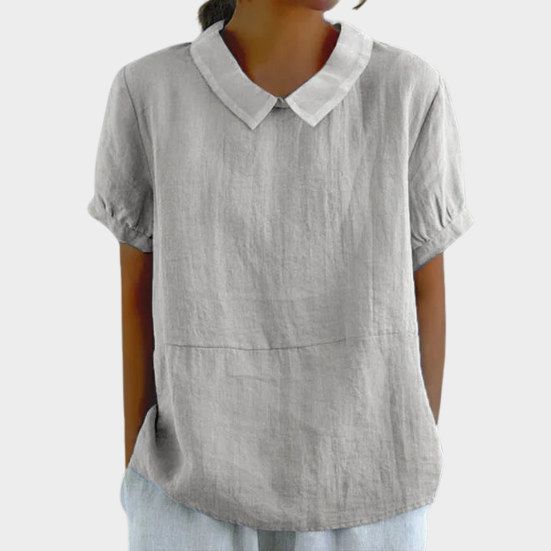 Women's Cotton Linen Blouse – Short Sleeve – Lapel Collar – Casual Pullover Shirt – Lightweight & Comfortable – Multiple Colours