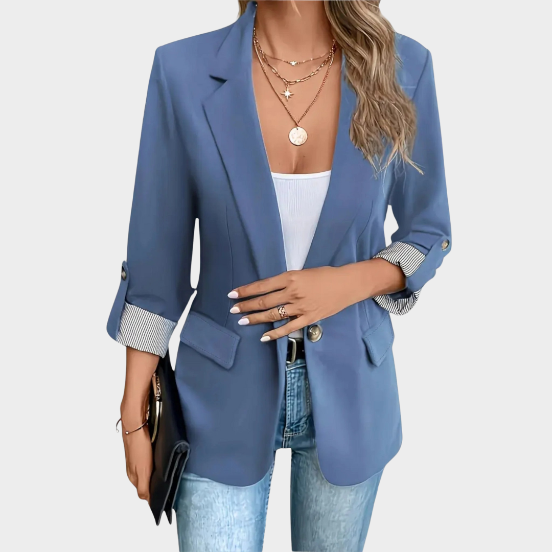 Women’s Slim Fit Suit Jacket – Button-Up Blazer – 3/4 Rolled Sleeves – Lightweight Casual Outerwear – Multiple Colours