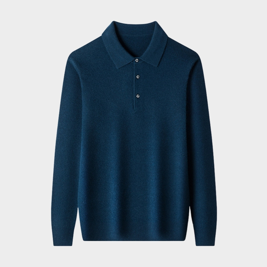 Men's Knitted Polo Shirt - Warm Long Sleeve Casual Sweater for Autumn & Winter (Black, Khaki, and More)