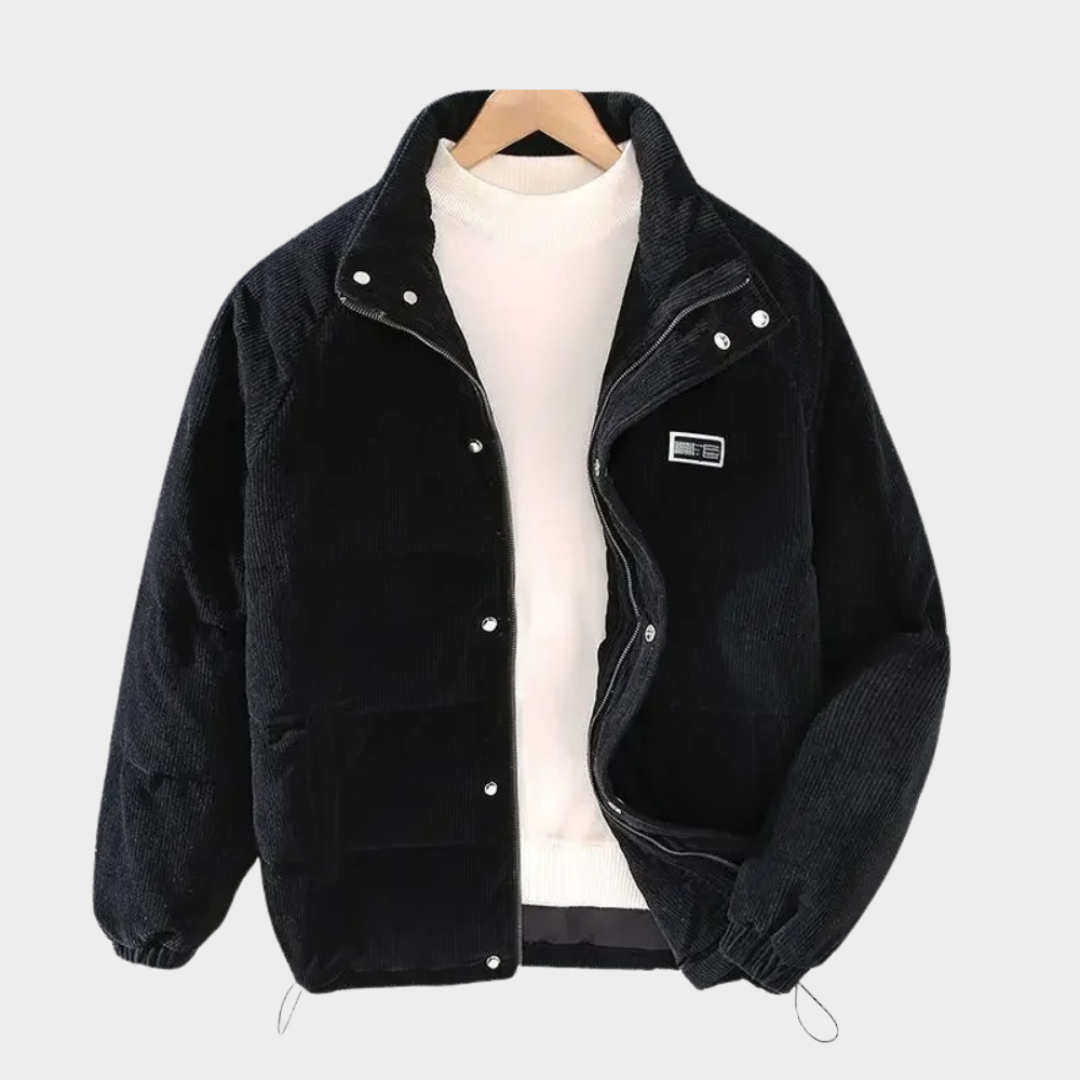 Men's Corduroy Padded Jacket - Warm Insulated Coat - Letter Patch Design - Multiple Colours