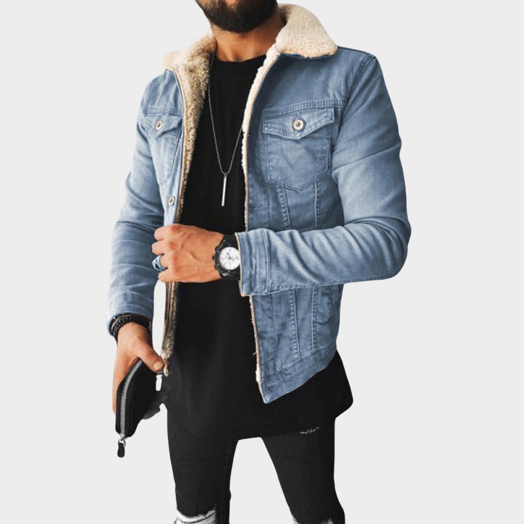 Men's Denim Jacket - Lapel Collar - Buttoned - Plush Lining - Casual Fit - Multiple Colours