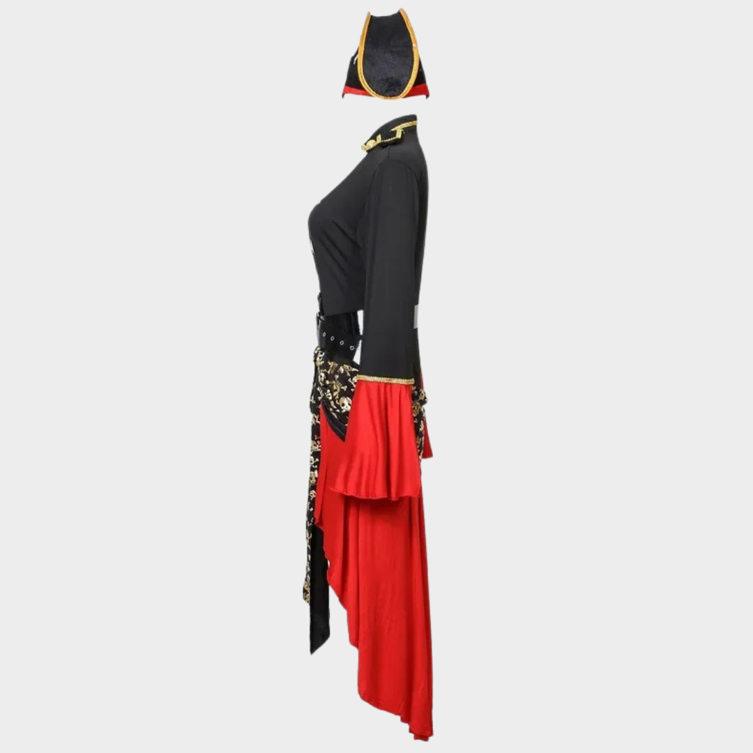 Women Caribbean Pirate Captain Halloween Costume – Gothic Cosplay Outfit Inspired by Jack – Fancy Role Play Party Suit – Red