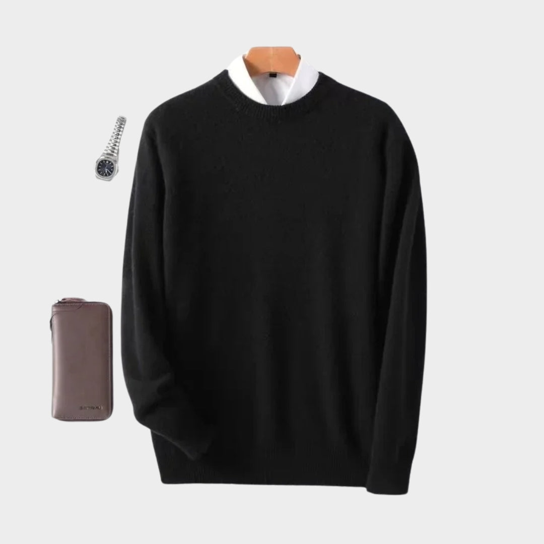 Men's Cashmere Wool Sweater – Business Knitted Round Neck, Blue/Black/Beige/Grey/Navy Blue