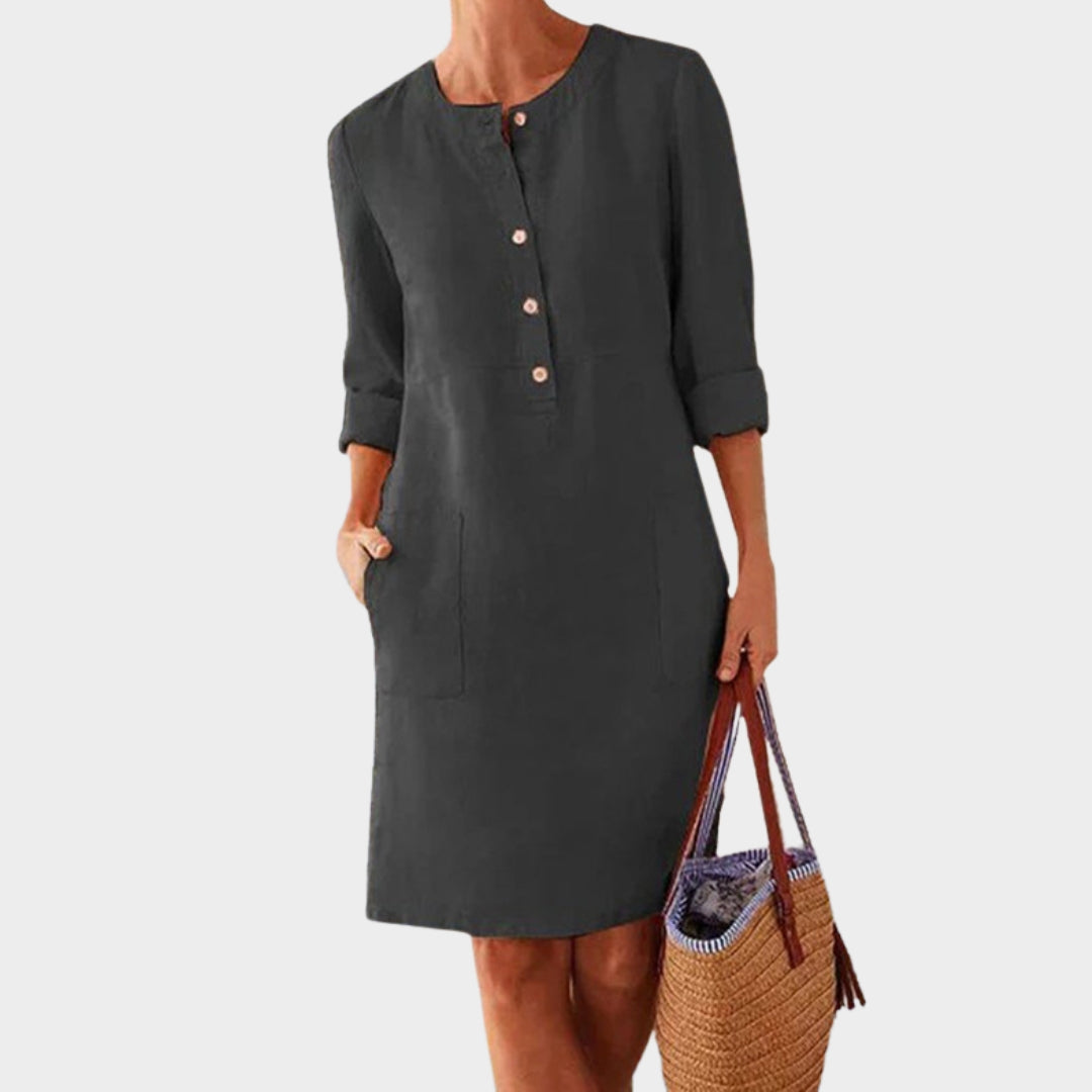 Women's Long Sleeve Tunic Dress – Cotton & Linen – Knee-Length – Multiple Colours