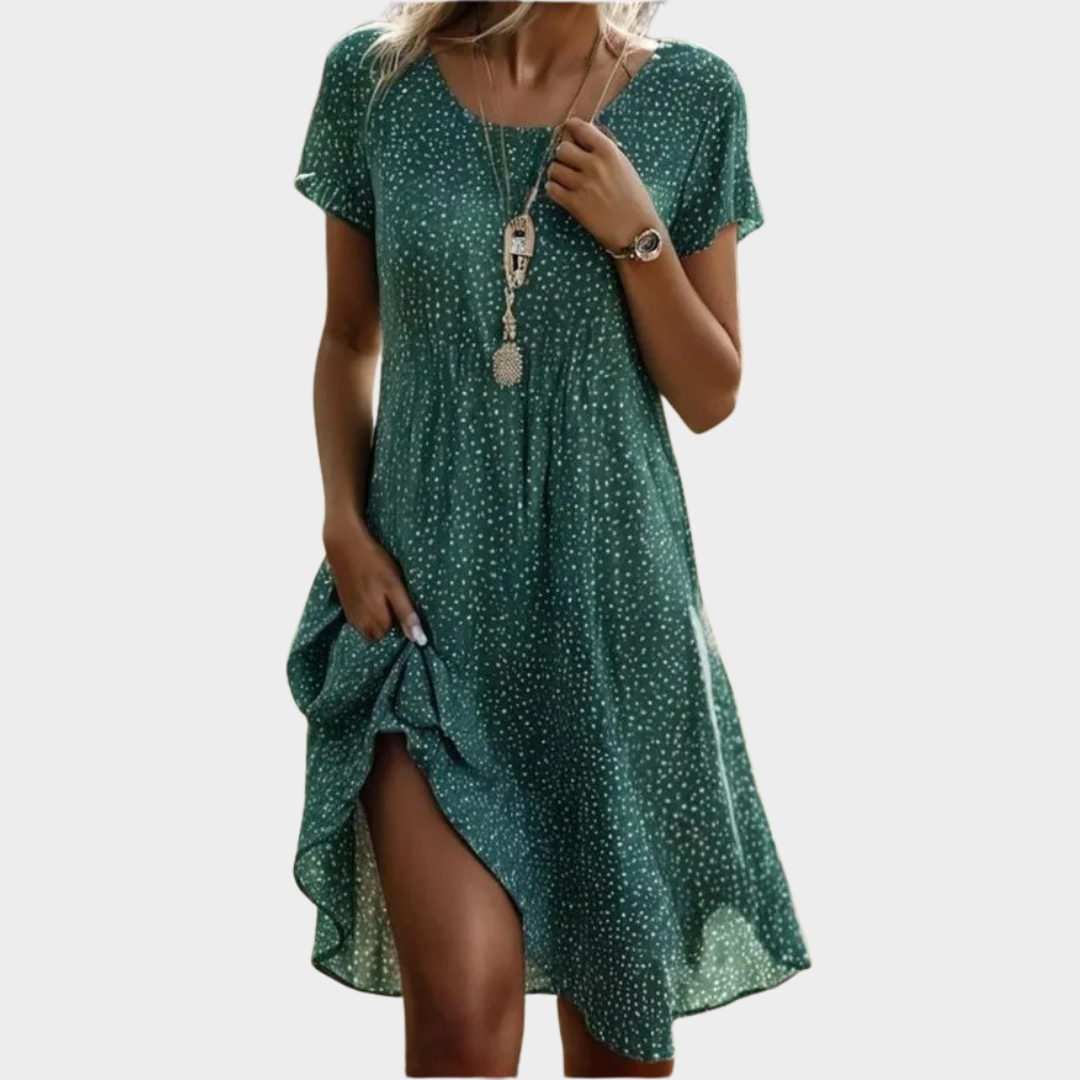 Women’s Boho Floral Dress – Casual Short Sleeve Pullover Fit – Lightweight O-Neck Cotton-Polyester – Multiple Colours
