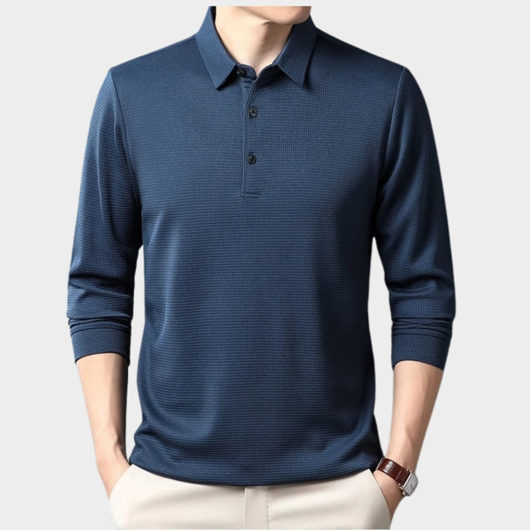 Men's Long Sleeve Polo Shirt - Business Casual Comfortable Summer Top, Black, Grey, and More