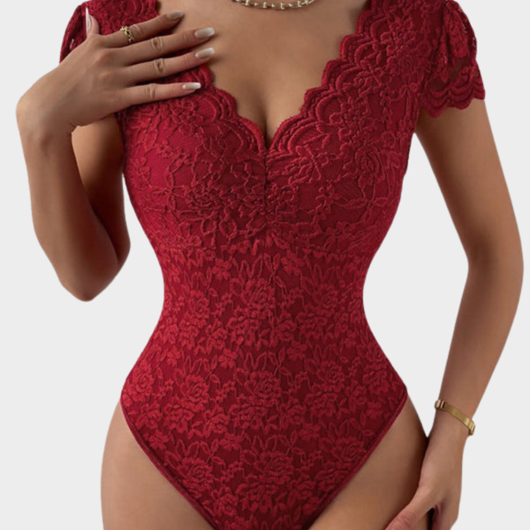 Women's Lace Romper – V Neck – Elastic Bodycon Fit – Hollow Mesh – Party Jumpsuit – Multiple Colours