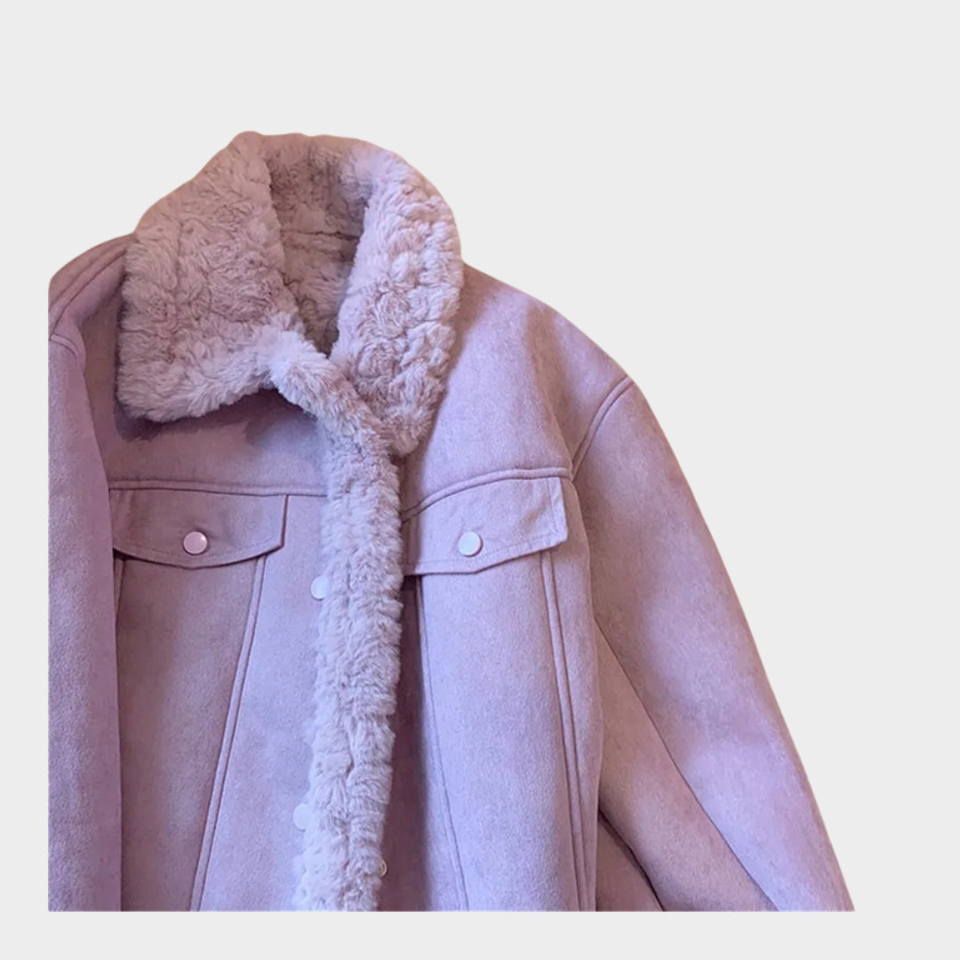Oversized Women’s Purple Lambswool Coat - Autumn & Winter Plush Thick Wool Fur Coat