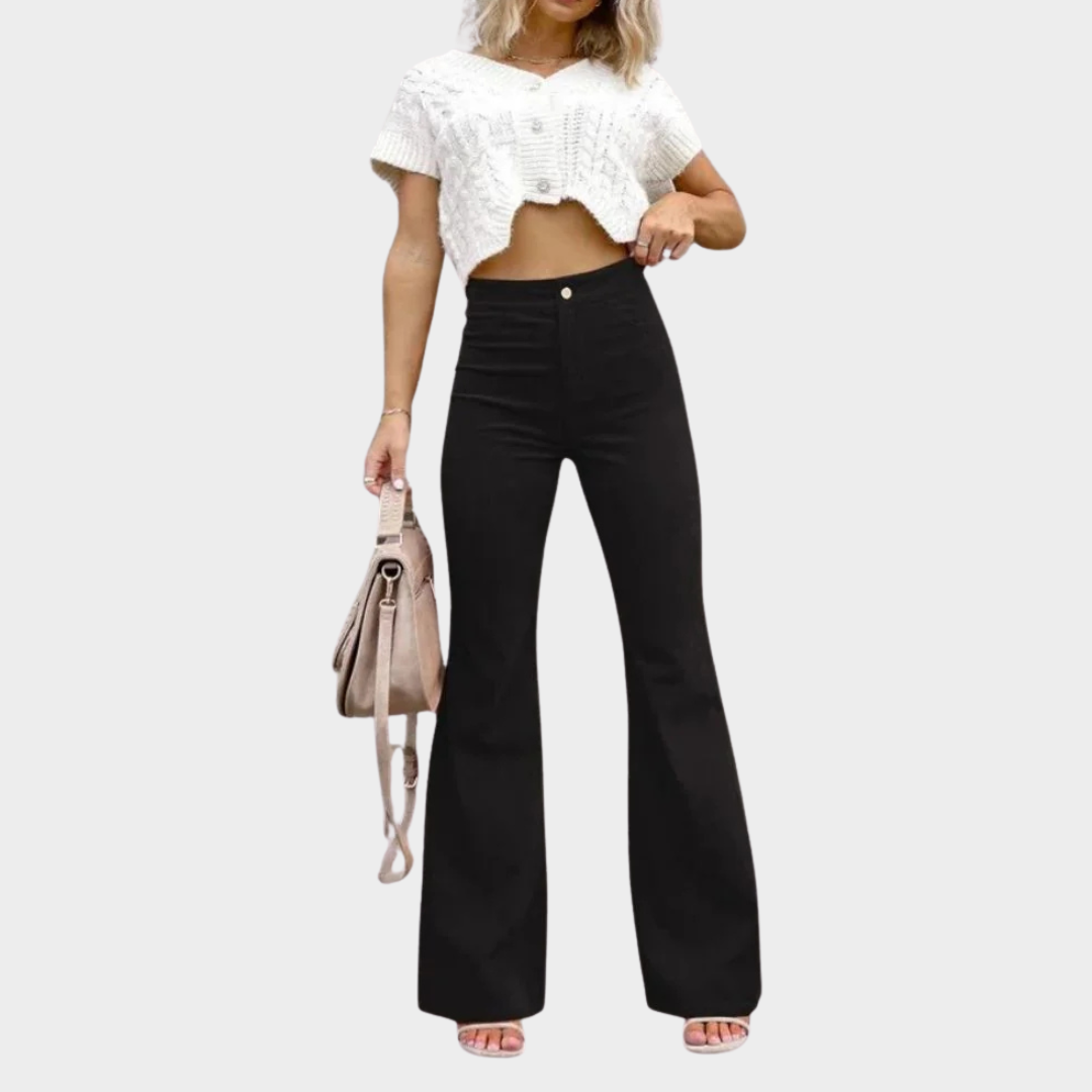 Women's Wide-Leg Corduroy Trousers – Elastic Waist Cargo Pants – Flare Bell-Bottom Style – Multiple Colours