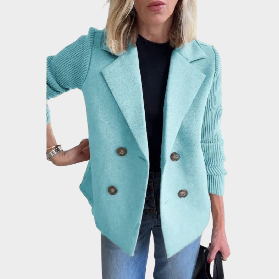 Women’s Double Breasted Tweed Wool Blend Blazer – Long Sleeve Knitted Office Jacket – Multiple Colours