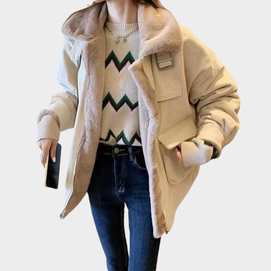 Women's Corduroy Lamb Wool Jacket – Thick & Warm – Zipper Closure – Loose Fit – Comfortable & Stylish – Multiple Colours