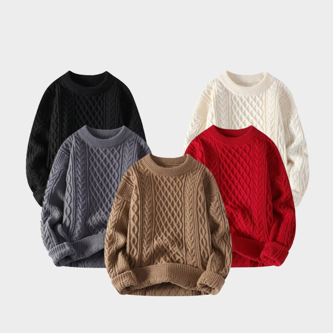 Men's Korean Fashion Sweater – Autumn Winter Warm Casual Loose Knit Pullover, Black/Khaki/Grey/Red, Cozy Material