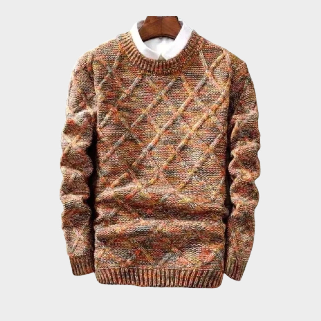 Men’s Slim Fit Knitted Sweater - Autumn Winter Long Sleeve Casual Pullover (Orange, Blue, Multicolor)