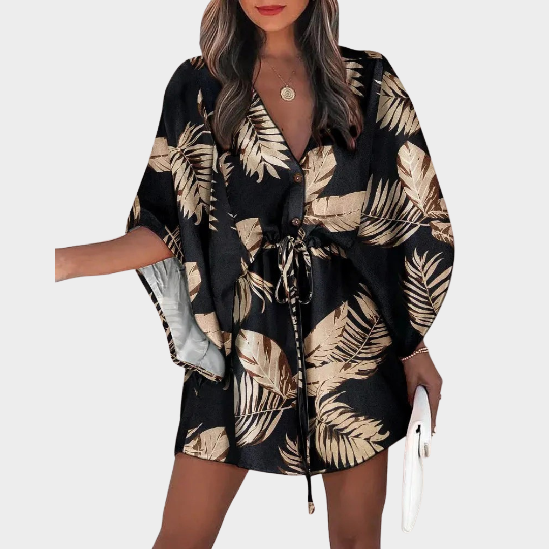 Women Floral Print Casual Dress – V-Neck – Half Sleeve – Ruffle Hem – Lightweight Fabric – Multiple Colours