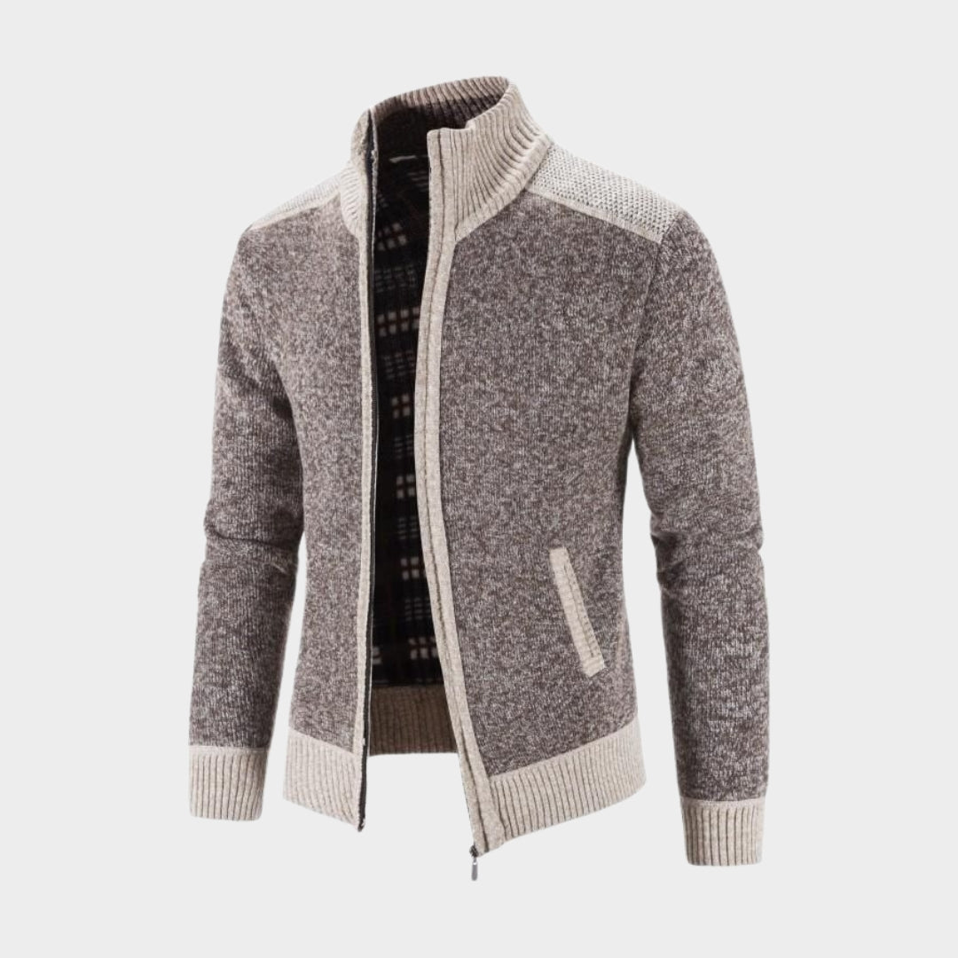 New Winter Men's Patchwork Coat - Knitted Cardigan, Long Sleeve, Slim Fit, Warm Zipper Outerwear, Blue, Coffee, Grey, Dark Grey