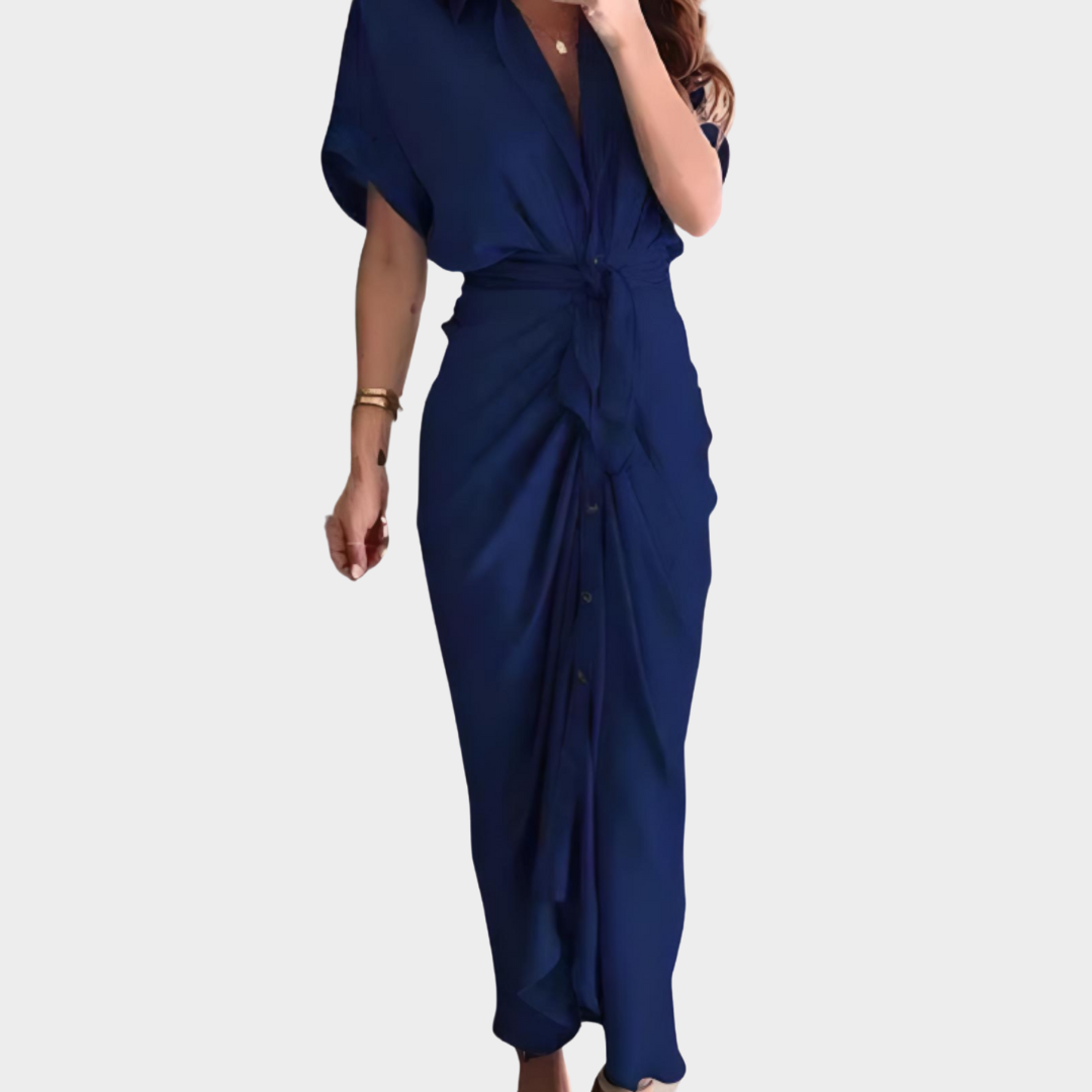 Women’s Printed Long Dress – Short Sleeve – High Waist – Elegant Fit – Soft Lightweight Fabric – Multiple Colours