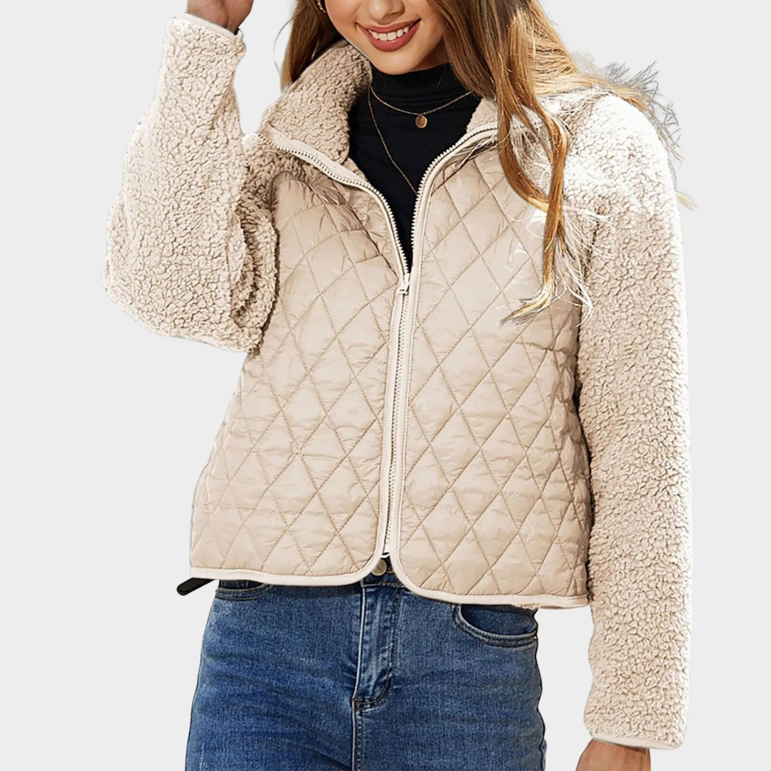 Women's Cropped Plush Jacket – Zip-Up Long Sleeve Coat – Soft & Warm – Multiple Colours