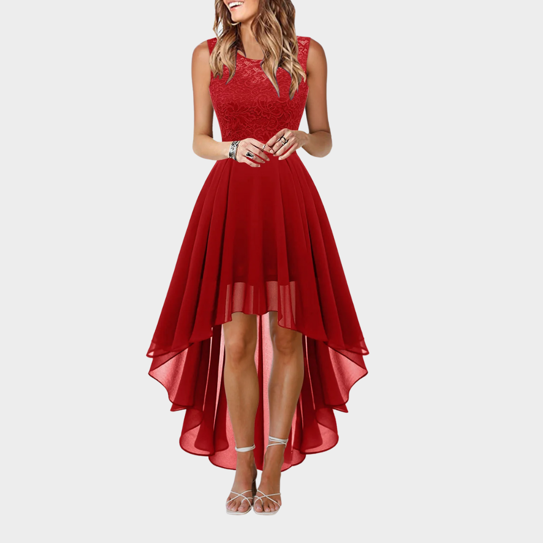 Women’s Sleeveless Party Dress – Vintage Lace Overlay – Elegant Irregular Hem – Flattering Fit for Bridesmaid or Evening Events – Multiple Colours